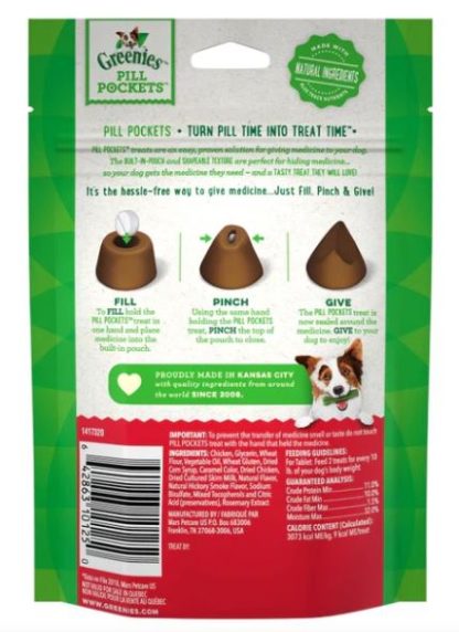 Pill Pockets chien pour comprimés, saveur fumée de noyer, Greenies